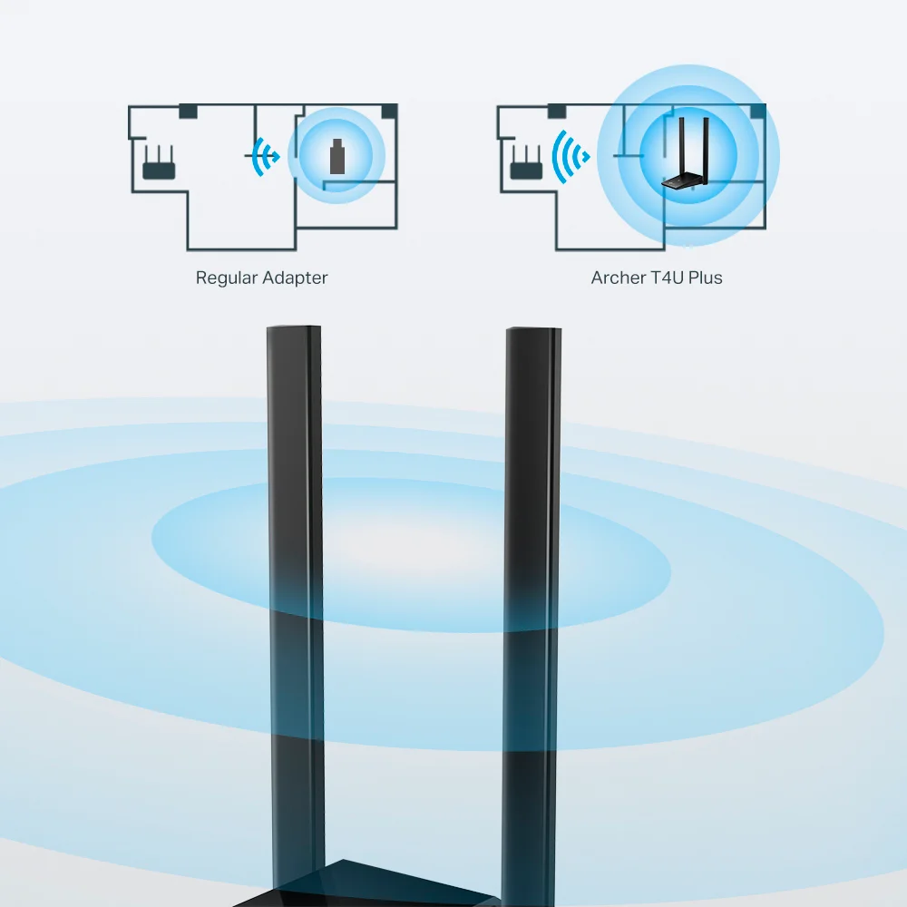 Adaptador Wi-Fi USB de alta ganancia TP-Link Archer T4U Plus | Adaptador USB inalámbrico AC1300 de alta ganancia y antenas duales
