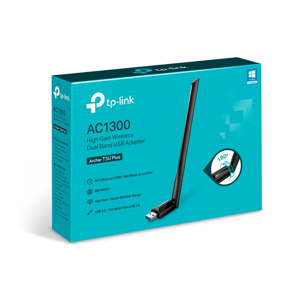 Adaptador Wi-Fi USB de alta ganancia TP-Link Archer T3U Plus | Adaptador USB Inalámbrico Banda Dual AC1300 Alta Ganancia