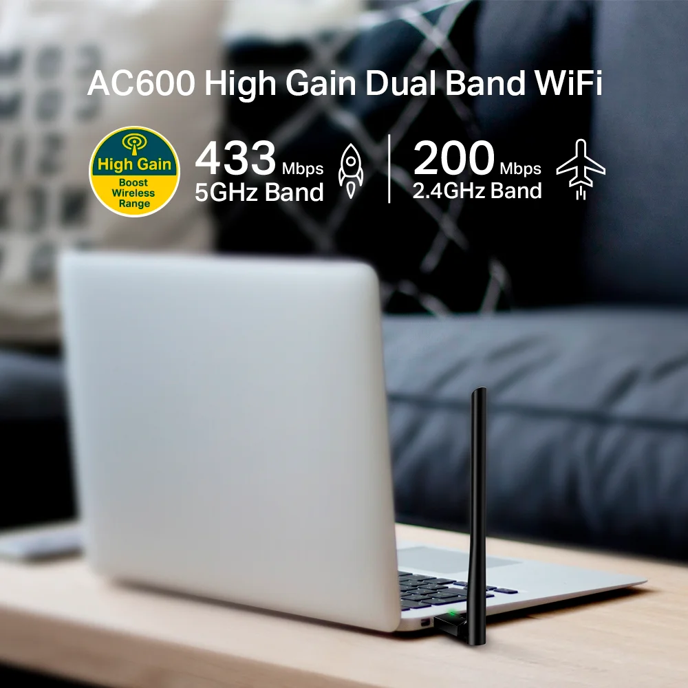 Adaptador Wi-Fi USB de alta ganancia TP-Link Archer T2U Plus | AC600 High Gain Wireless Dual Band USB Adapter
