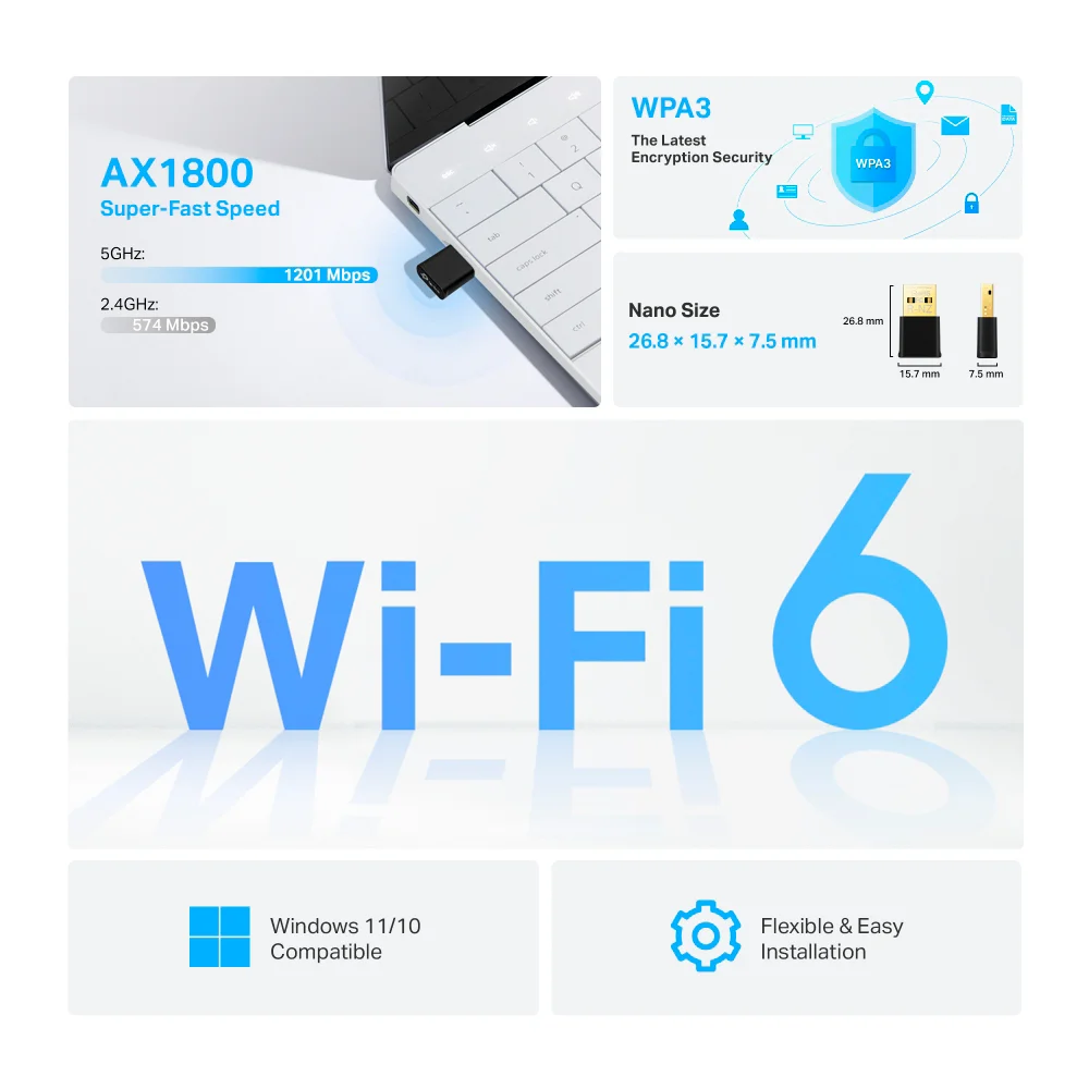 Adaptador Wi-Fi USB TP-Link Archer TX20U Nano | AX1800 Nano Wi-Fi 6 Wireless USB Adapter