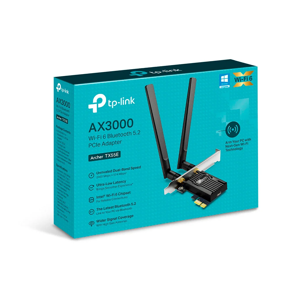 Adaptador Wi-Fi/Bluetooth PCIe TP-Link Archer TX55E | Adaptador PCIe Wi-Fi 6 Bluetooth 5.2 AX3000