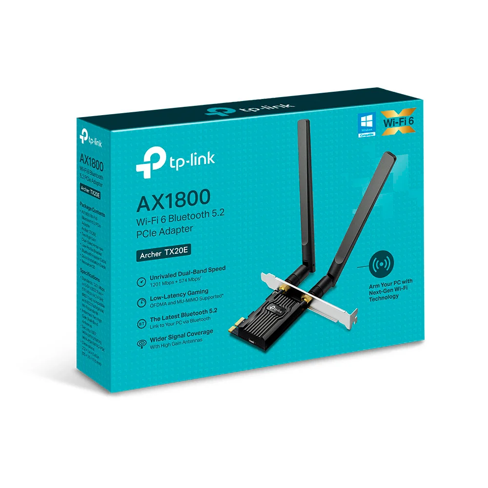 Adaptador Wi-Fi/Bluetooth PCIe TP-Link Archer TX20E | AX1800 Wi-Fi 6 Bluetooth 5.2 PCIe Adapter