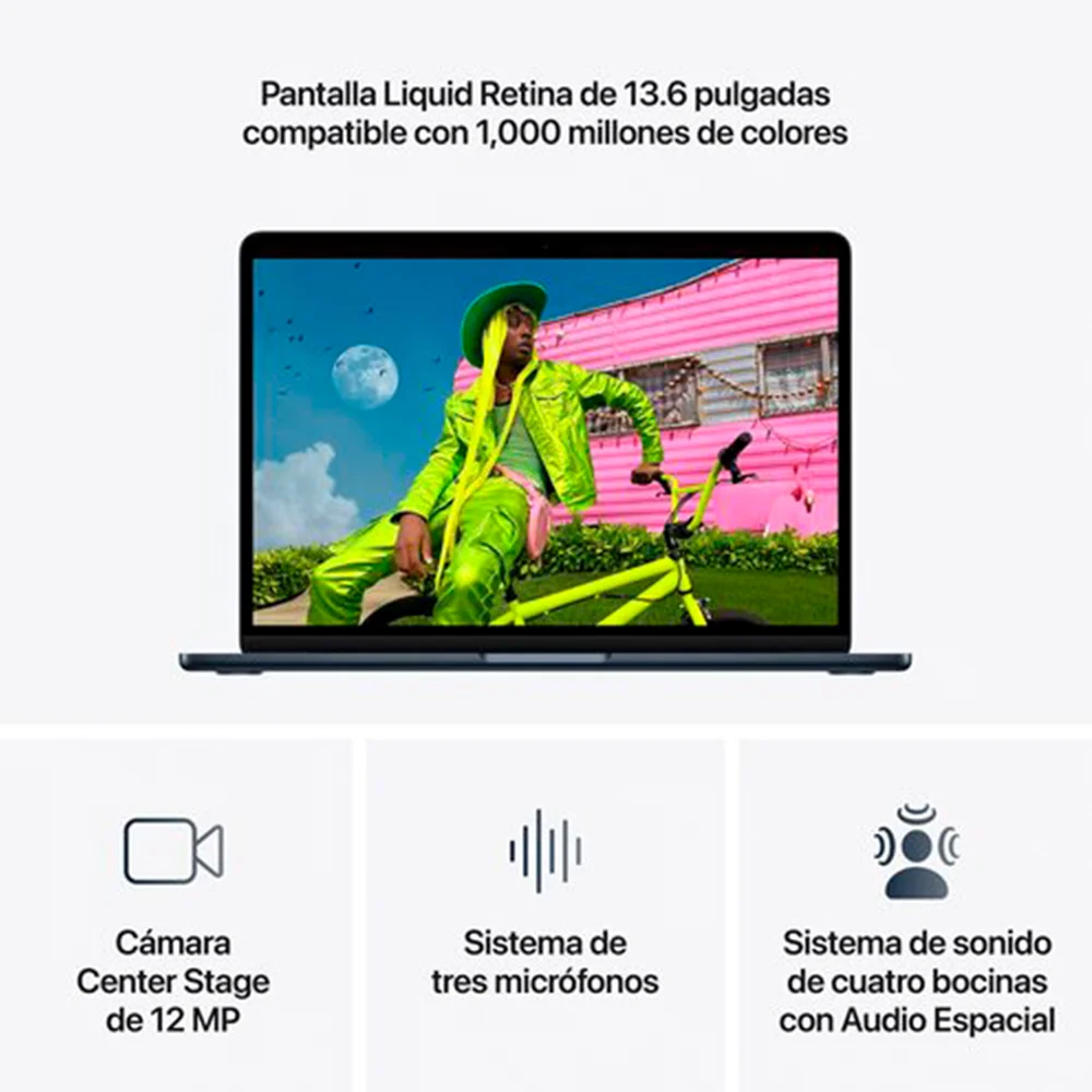 Laptop Apple MacBook Air 15.3" Liquid Retina, Chip M5 10 núcleos, 16GB, 1TB SSD, Media noche, macOS Tahoe - MDVK4E/A