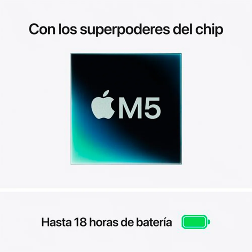 Laptop Apple MacBook Air 13.6" Liquid Retina, Chip M5 10 núcleos, 16GB, 512GB SSD, Plata, macOS Tahoe - MDH74E/A