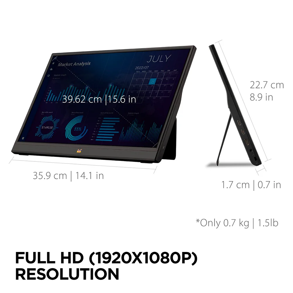 Monitor Portátil ViewSonic VA1655 | 15.6" Full HD IPS | USB-C | Mini HDMI