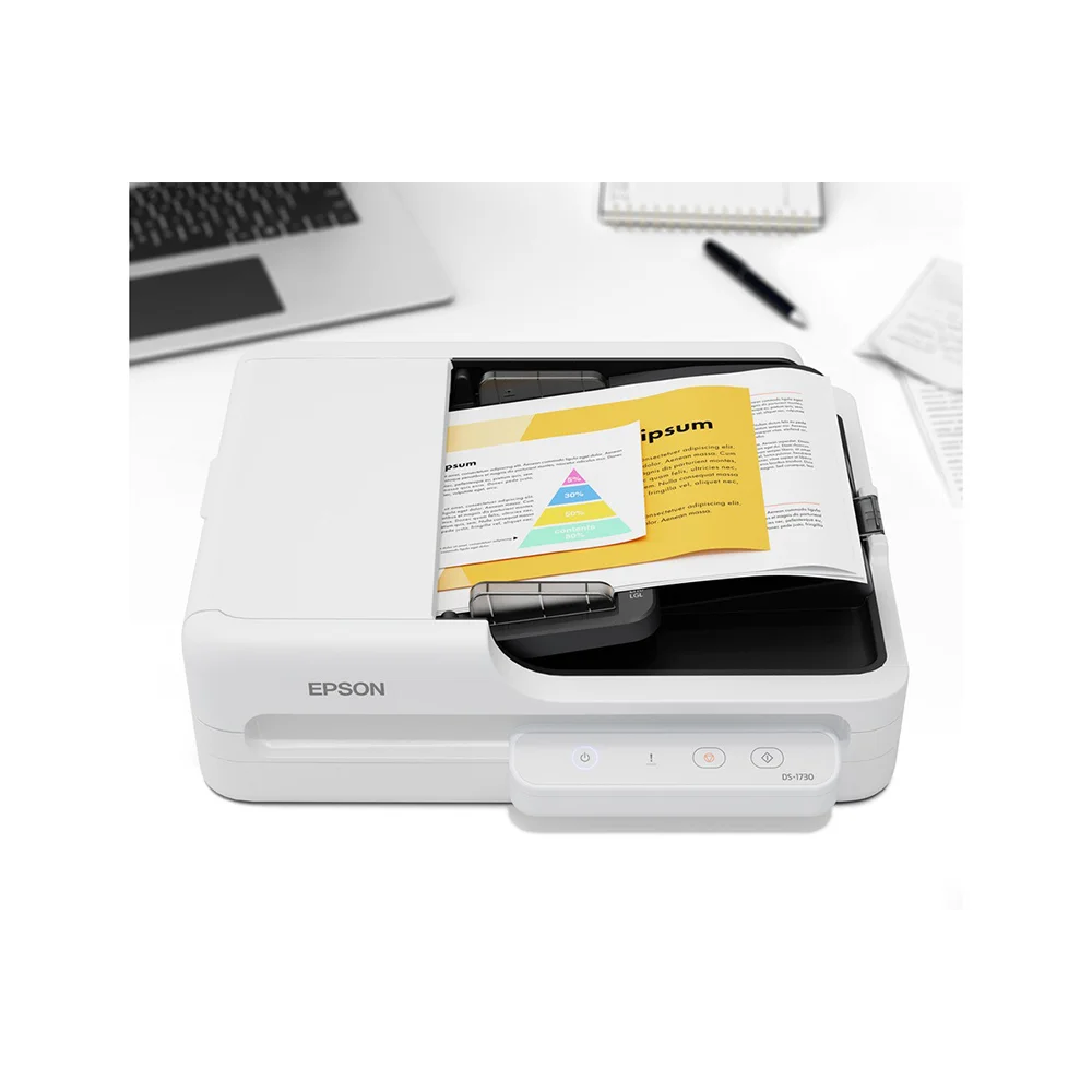 ​Epson DS-1730 (B11B273201) | Escáner Dúplex Color A4 Cama Plana + ADF | 30 ppm / 60 ipm | ADF 60 hojas | 600 x 1200 dpi