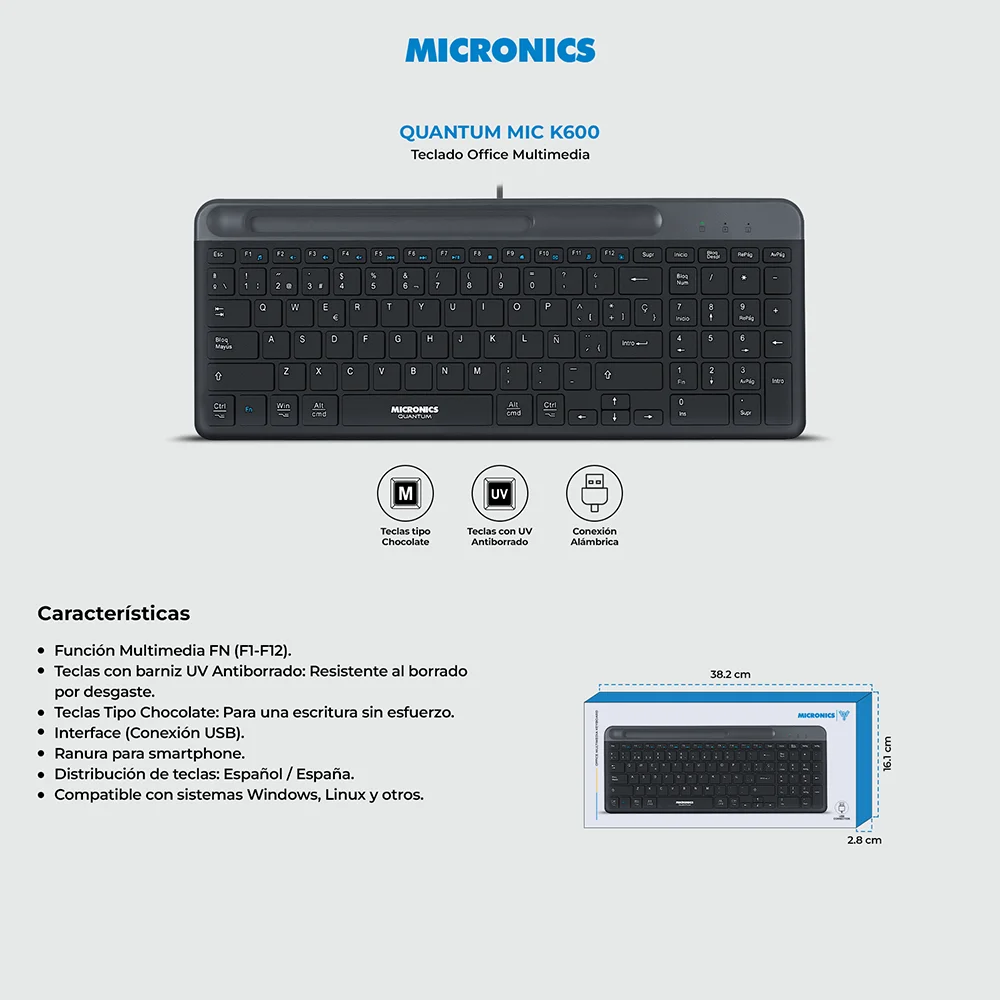 Teclado Multimedia Micronics Quantum MIC K600-3M - 3 BT Recargable