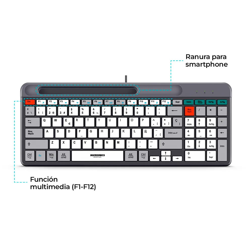 Teclado Multimedia Micronics Quantum+ MIC K600+ - USB T/Semicurvas