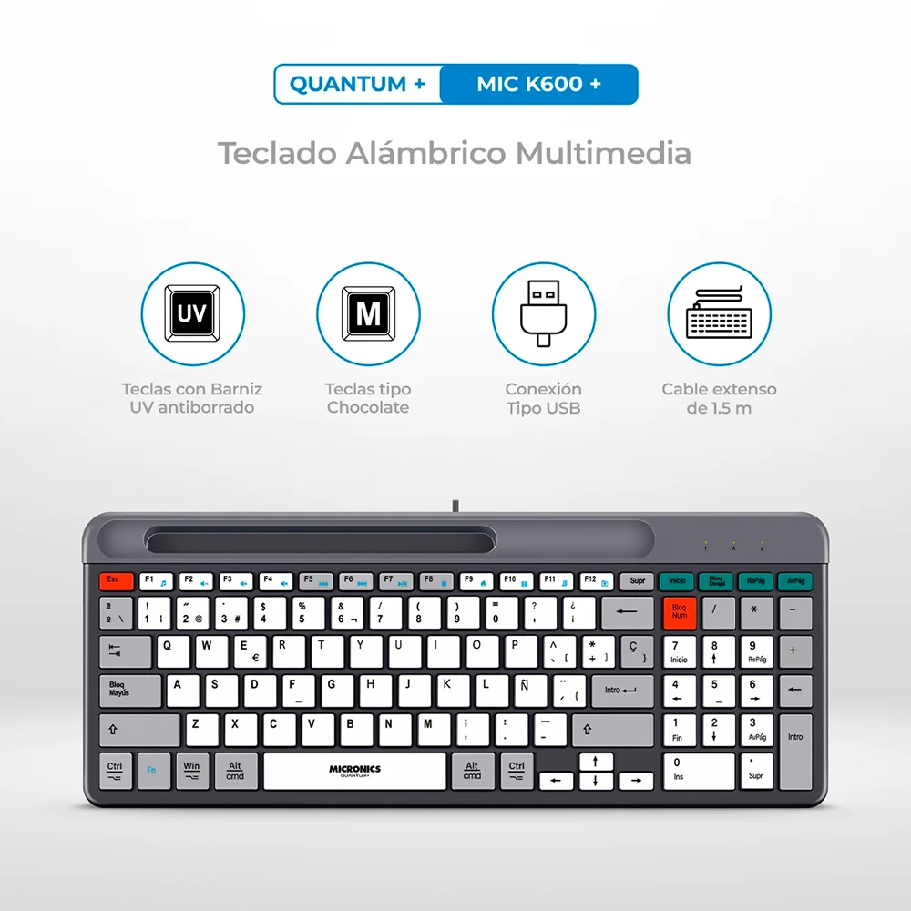 Teclado Multimedia Micronics Quantum+ MIC K600+ - USB T/Semicurvas