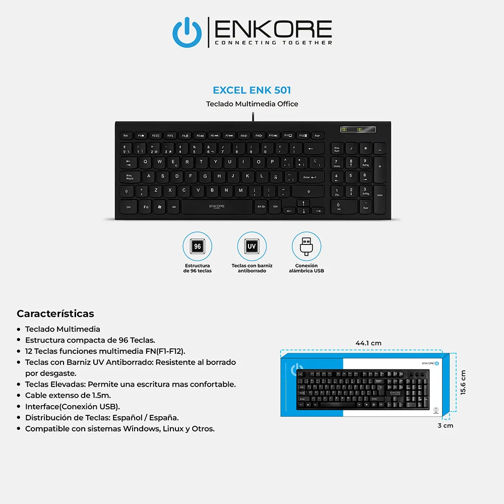Teclado Multimedia USB Enkore Excel ENK501 Color Negro