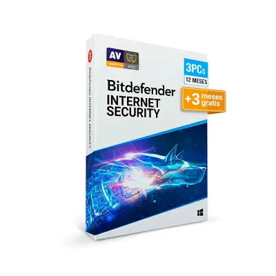 Bitdefender Internet Security 3 PCs 12 meses +3 Gratis
