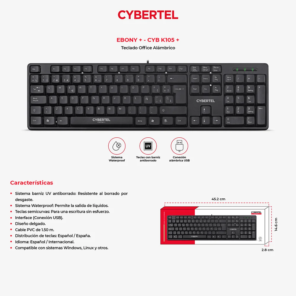 Teclado Multimedia Cybertel Ebony+ CYB K105+ - USB