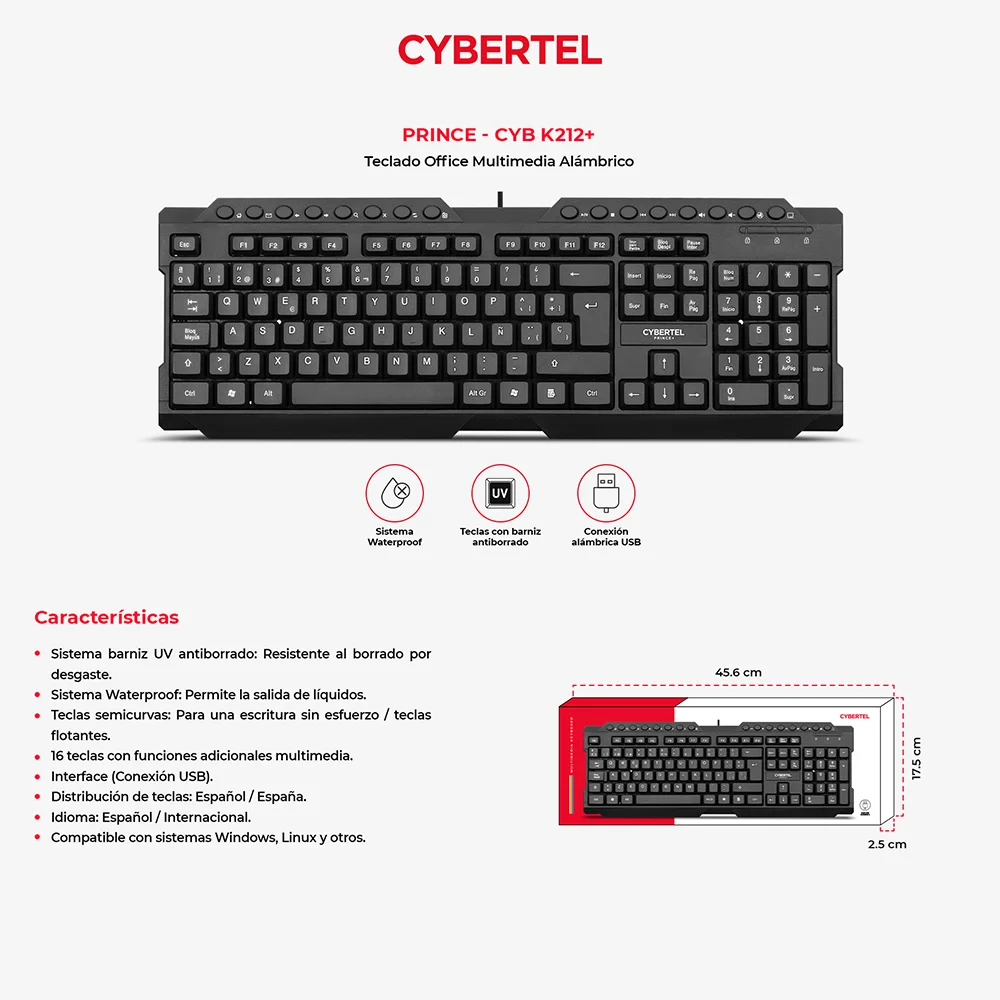Teclado Multimedia Cybertel Prince+ CYB K212+ - Black USB
