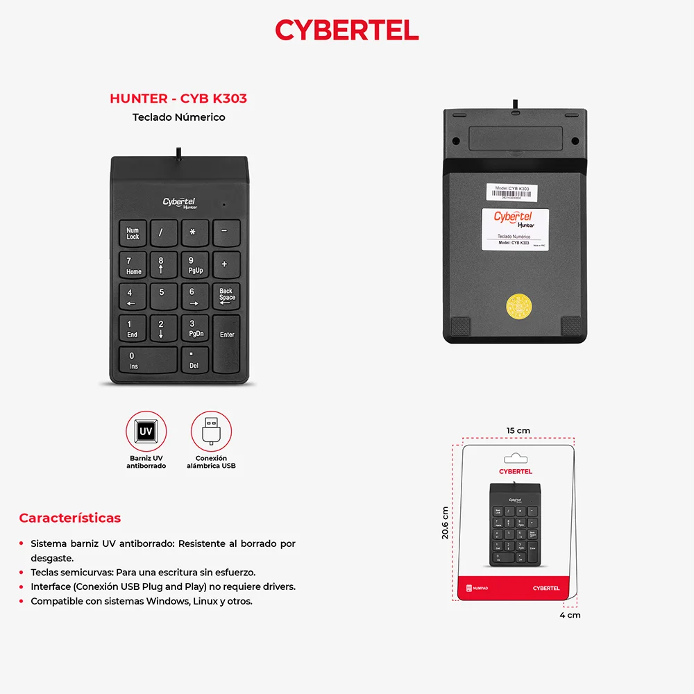 Teclado Multimedia Cybertel Hunter Numérico CYB K303 - USB