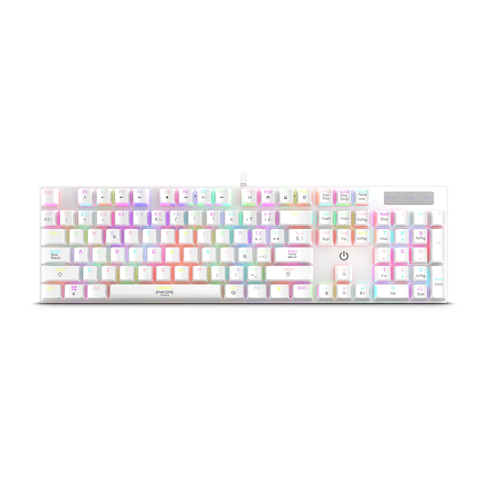Teclado Gamer Mecánicoa USB Enkore Royale White RGB ENK1003w Color Blanco