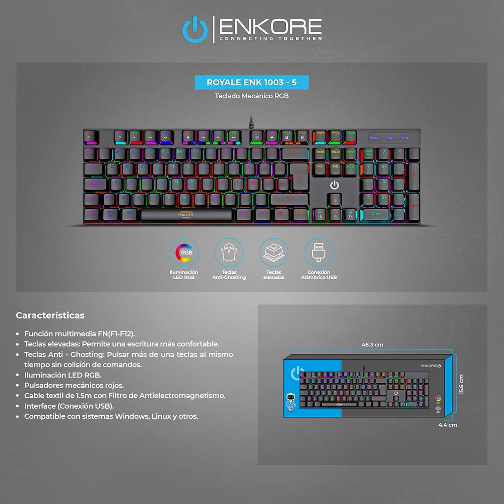 Teclado Gamer Mecánico USB Enkore Royale RGB ENK1003-5