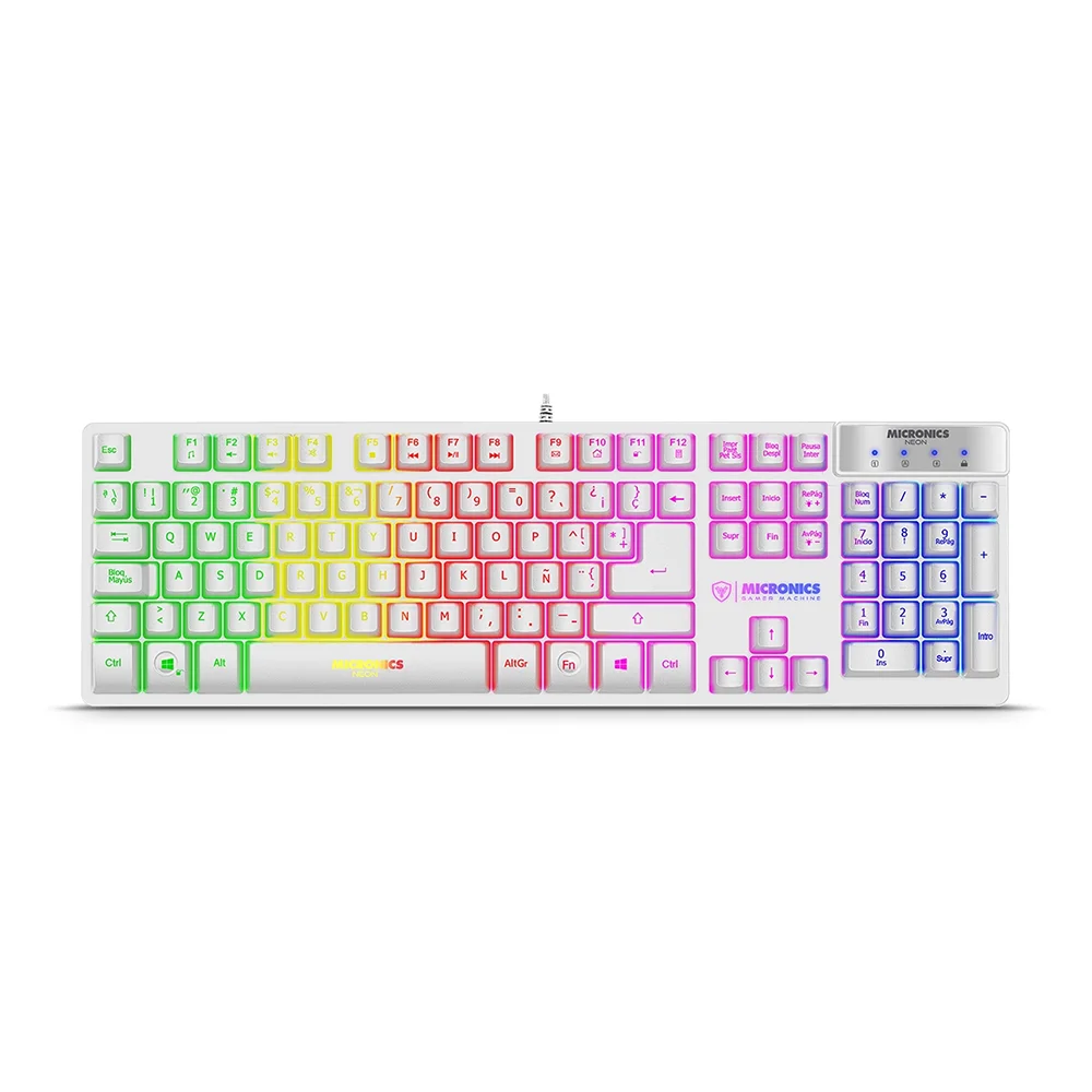 Teclado Gamer USB Micronics Neon MIC K709W - White RGB Iluminación LED