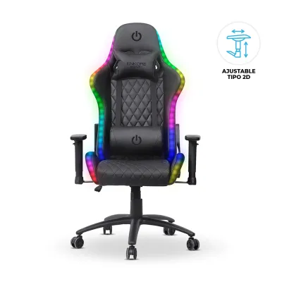 Silla Gamer Ergonómica Enkore Brain+ Black Silla Gamer 2D + RGB ENC GC1004V+RGB Color Negro