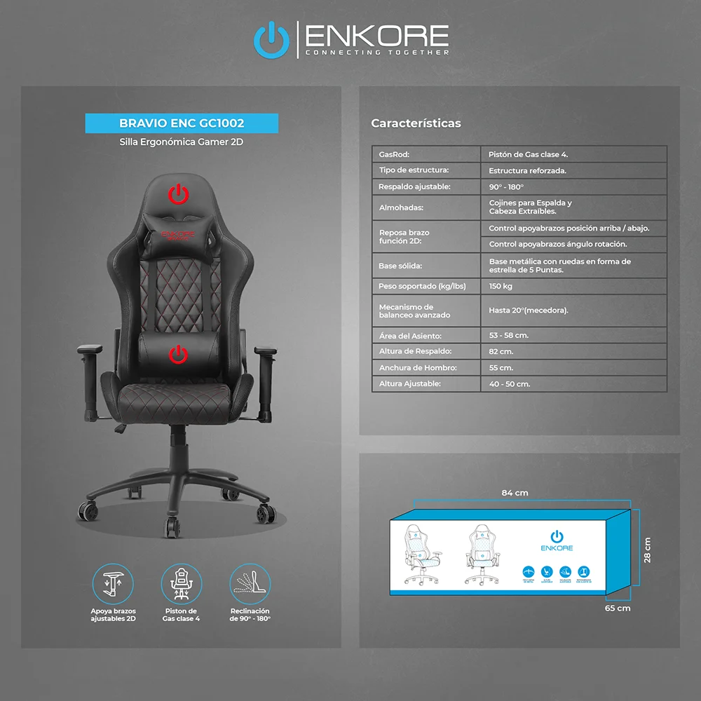 Silla Gamer Ergonómica Enkore Bravio Purple Silla Gamer 2D ENC GC1002