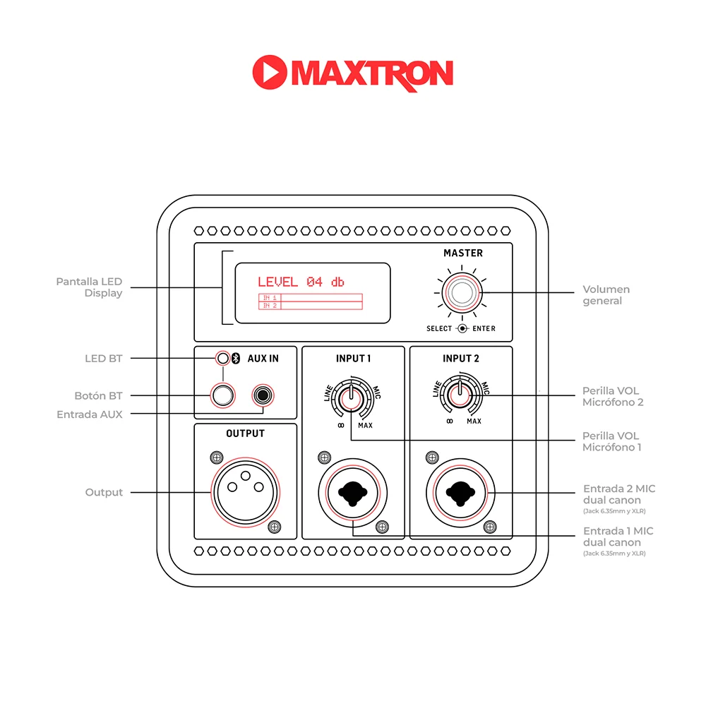Parlante Portátil Bluetooth Maxtron MAX3000PRO Evolution Pro Sistema de Audio Profesional
