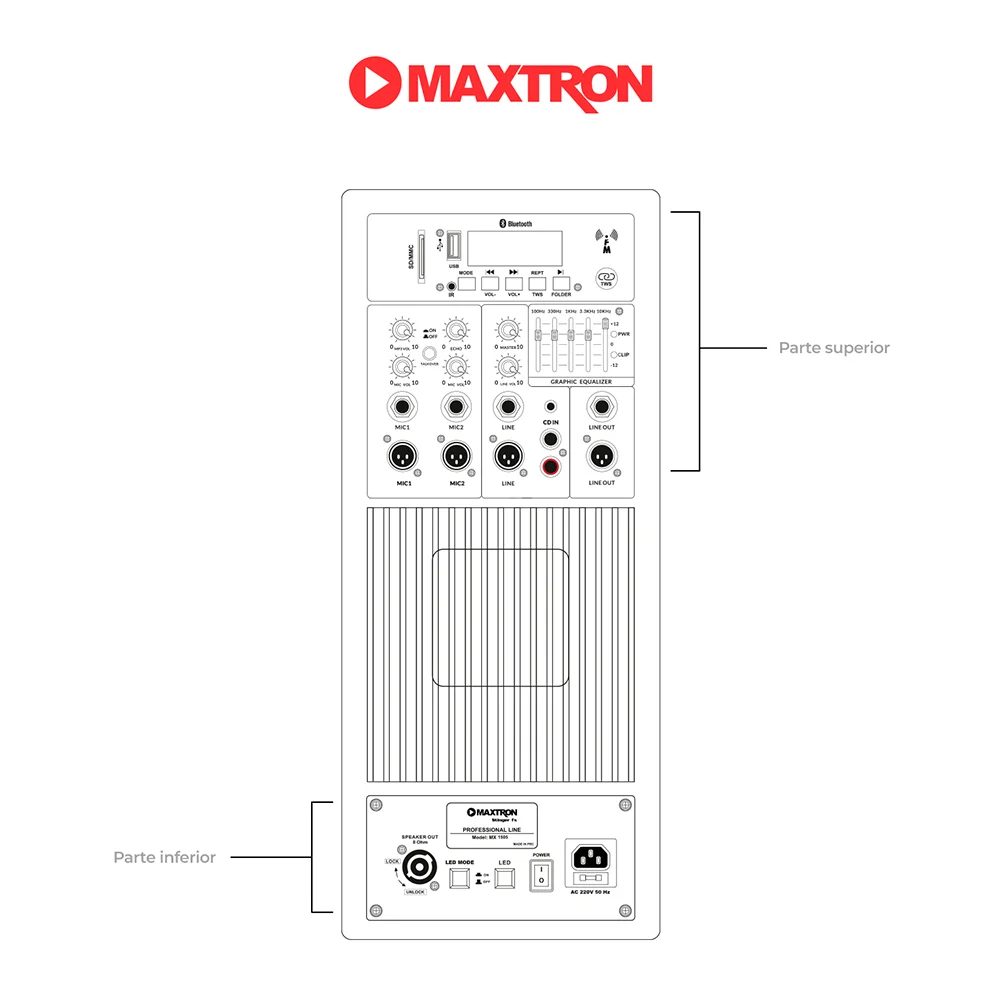 Parlante Portátil Bluetooth Maxtron MX1505 Stinger (Singer) FX Sistema de Audio Pro