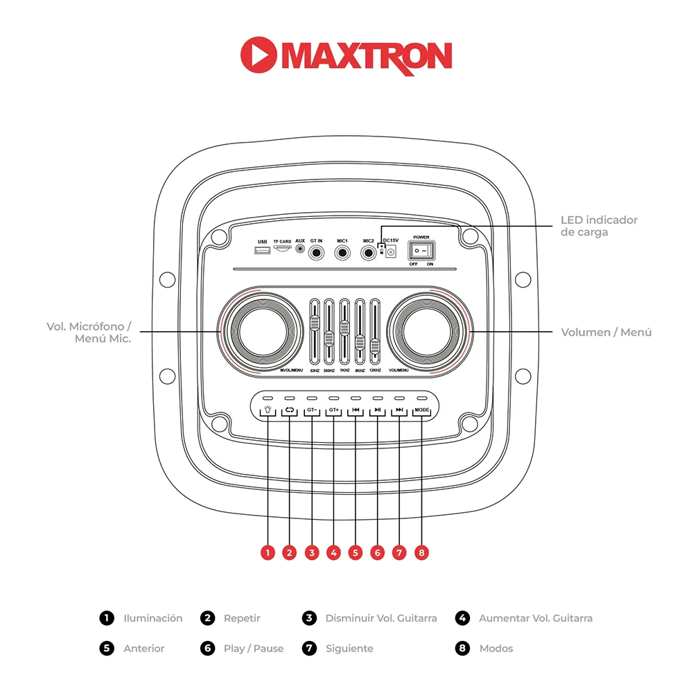 Parlante Portátil Bluetooth Maxtron MX1038 Infinity XT Pro 10" Tower Speaker TWS RGB Iluminación LED