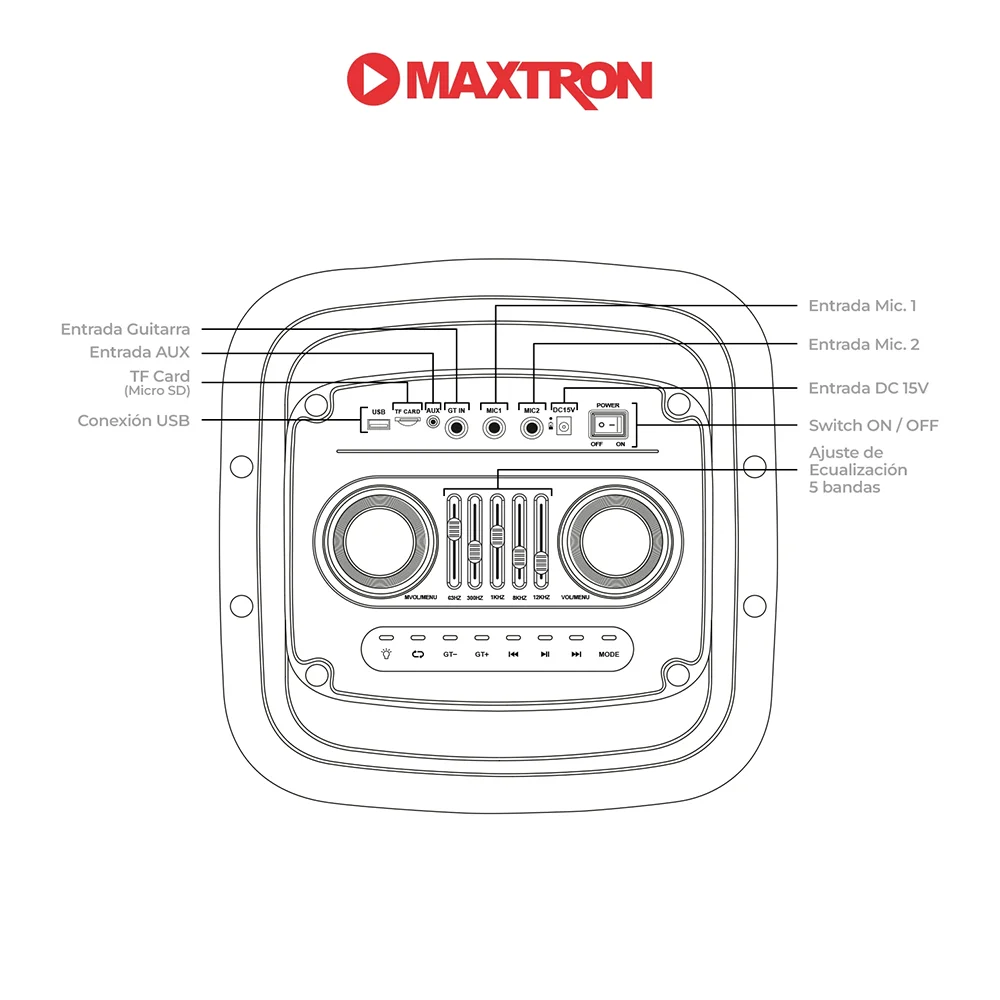 Parlante Portátil Bluetooth Maxtron MX1038 Infinity XT Pro 10" Tower Speaker TWS RGB Iluminación LED
