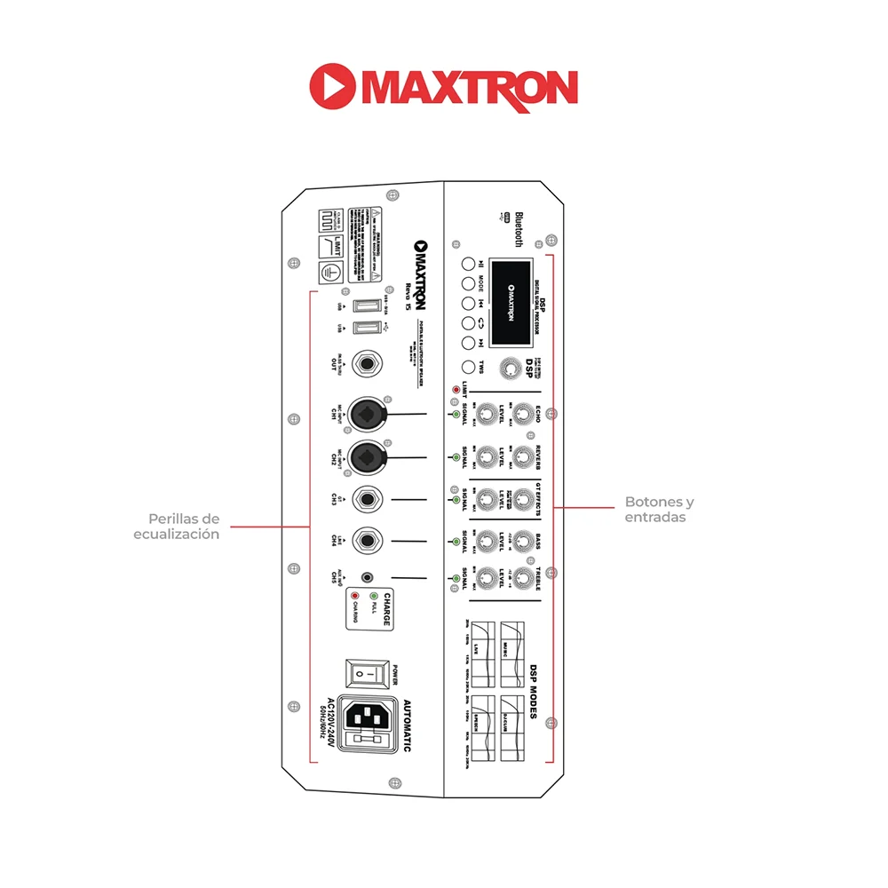 Parlante Portátil Bluetooth Maxtron MXT8115 Revo 15 Portátil Speaker Bat 18.5V/8Ah