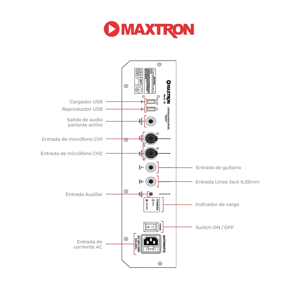 Parlante Portátil Bluetooth Maxtron MXT8115 Revo 15 Portátil Speaker Bat 18.5V/8Ah
