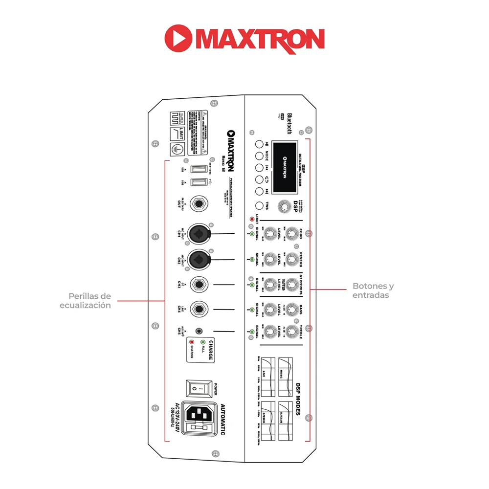 Parlante Portátil Bluetooth Maxtron MXT8112 Revo 12 Portátil Speaker Bat 18.5V/8Ah