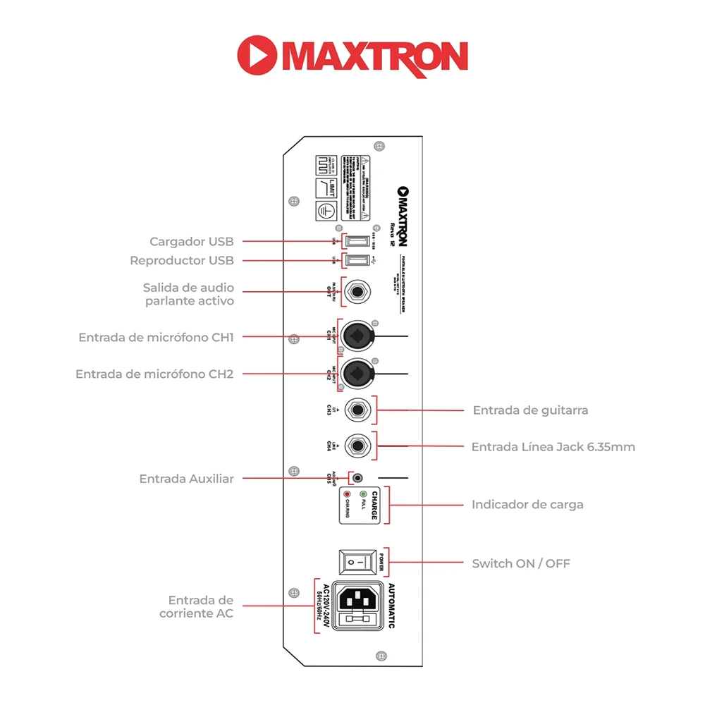 Parlante Portátil Bluetooth Maxtron MXT8112 Revo 12 Portátil Speaker Bat 18.5V/8Ah