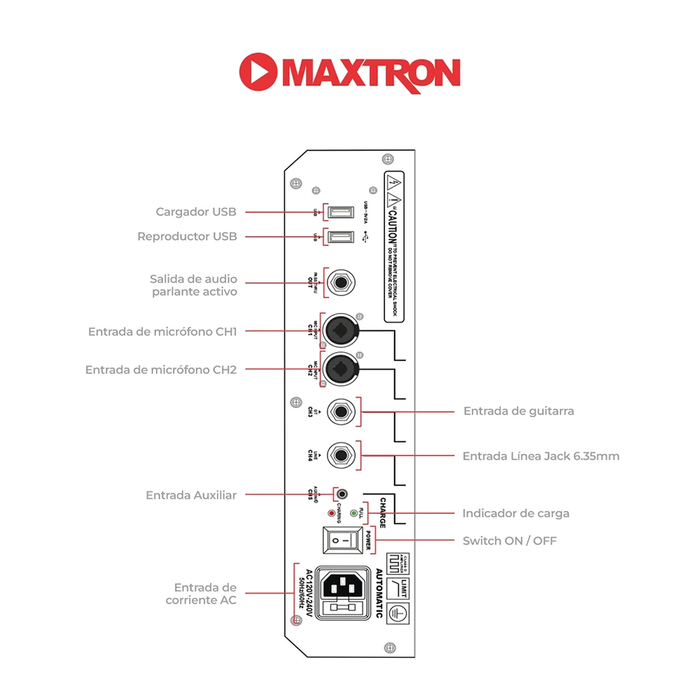 Parlante Portátil Bluetooth Maxtron MXT8110 Parlante Profesional Revo 10 DSP TWS 18.5V