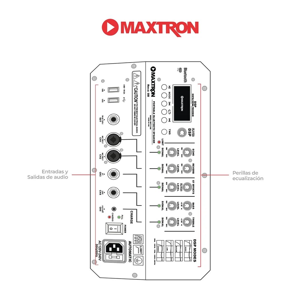 Parlante Portátil Bluetooth Maxtron MXT8108 Revo 08 Portátil Speaker Bat 18.5V/5Ah