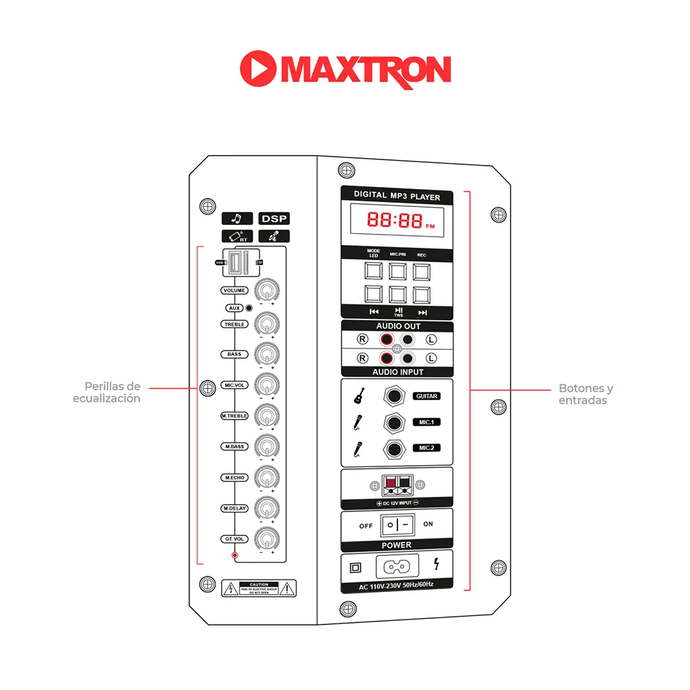 Parlante Portátil Bluetooth Maxtron MX300 Aspire 8" Portátil Speaker Bat 12V/7Ah