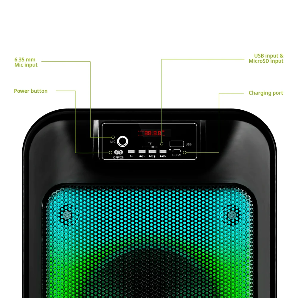 Torre de Sonido Bluetooth Eversound Dynamic EV5006 6.5": Micrófono, RGB