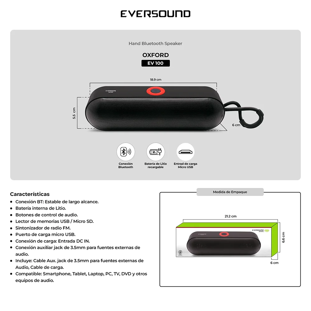 Parlante Portátil Bluetooth Eversound Bristol FX EV1001 8"