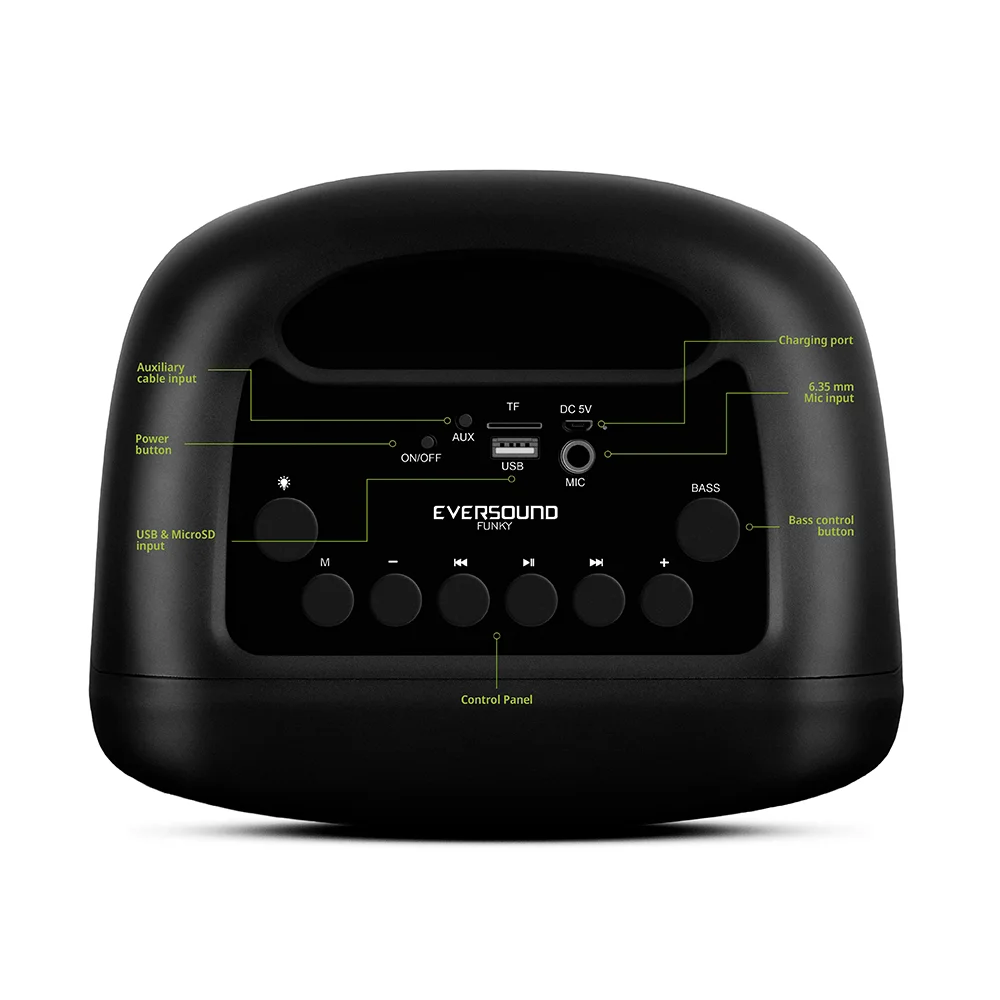 Parlante Portátil Bluetooth Eversound Funky EV3003 8": LED