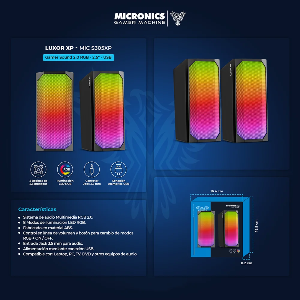 Parlantes Multimedia 2.0 Micronics Luxor XP RGB 2.5" MIC S305XP