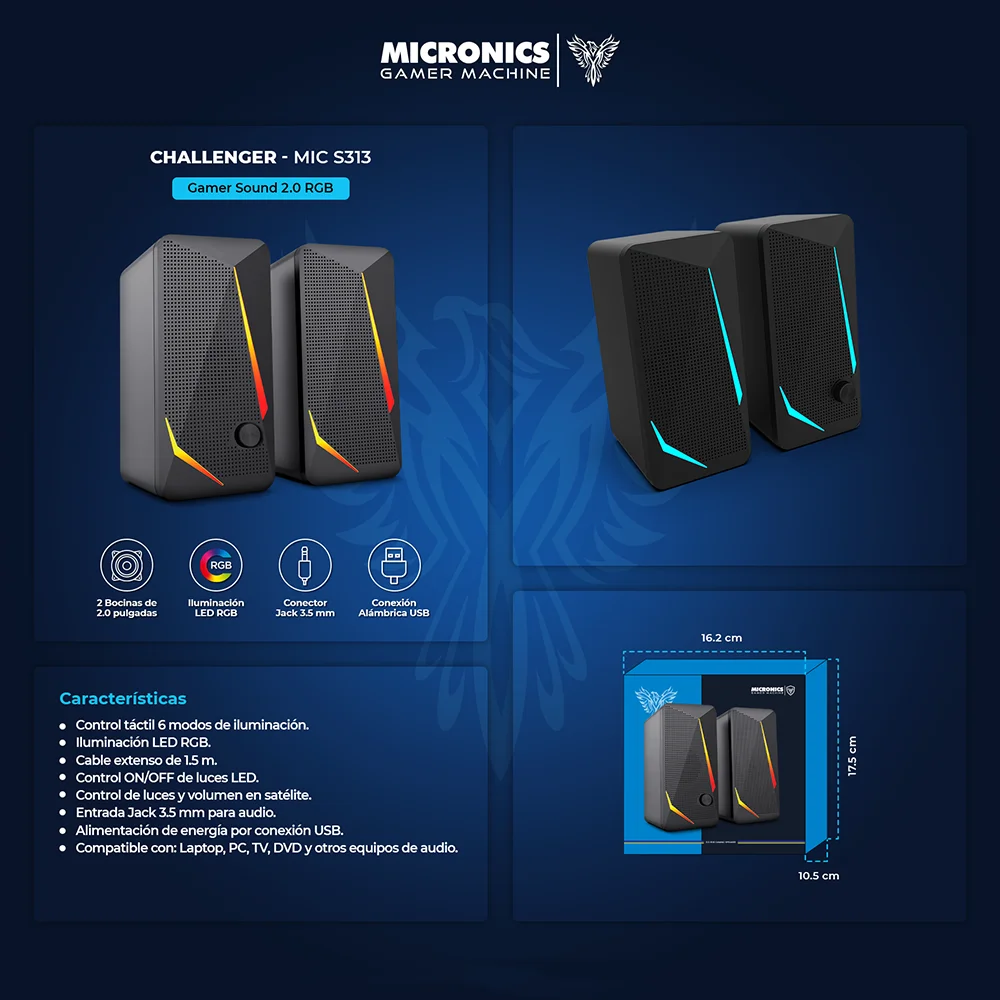 Parlantes Multimedia 2.0 Micronics Challenger RGB 2.5" MIC S313