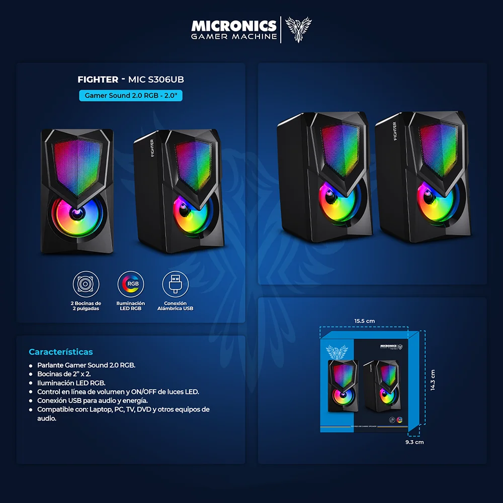 Parlantes Multimedia 2.0 Micronics Fighter USB 2" MIC S306UB