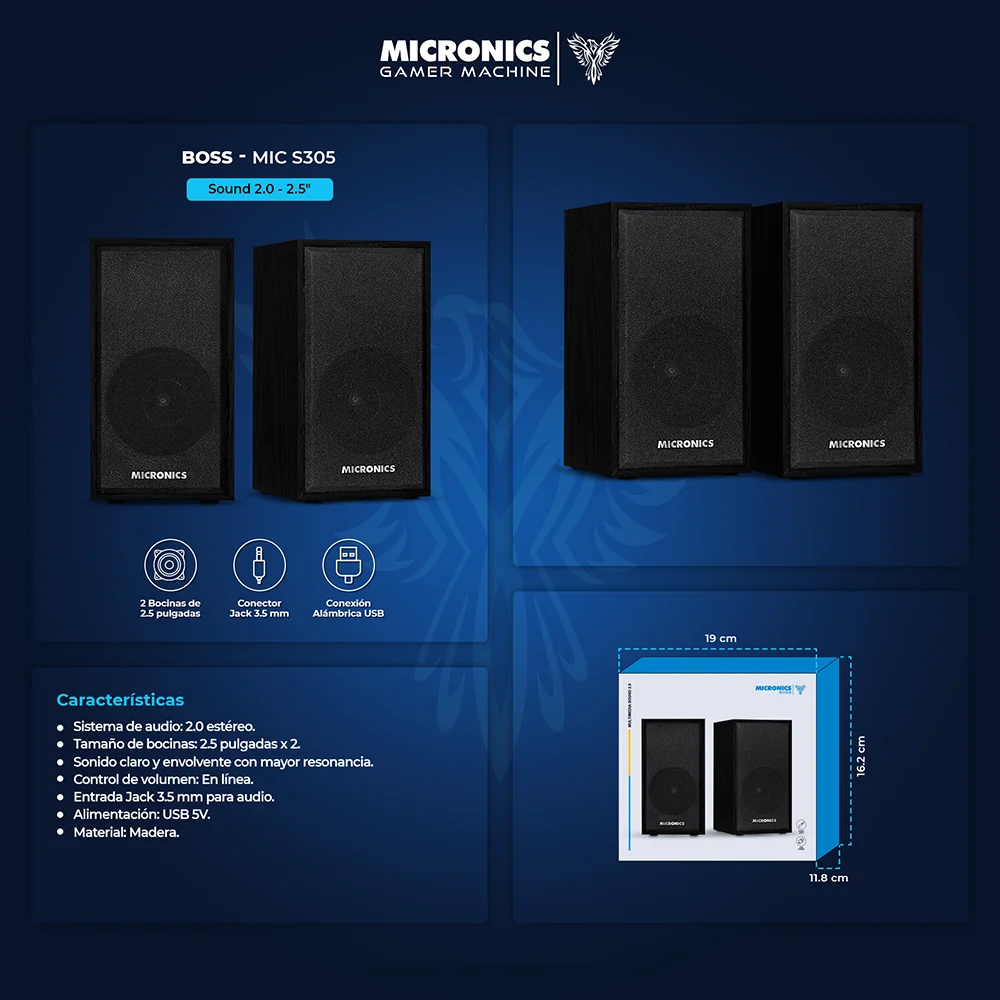 Parlantes Multimedia 2.0 Micronics Boss RGB 2.5" MIC S305
