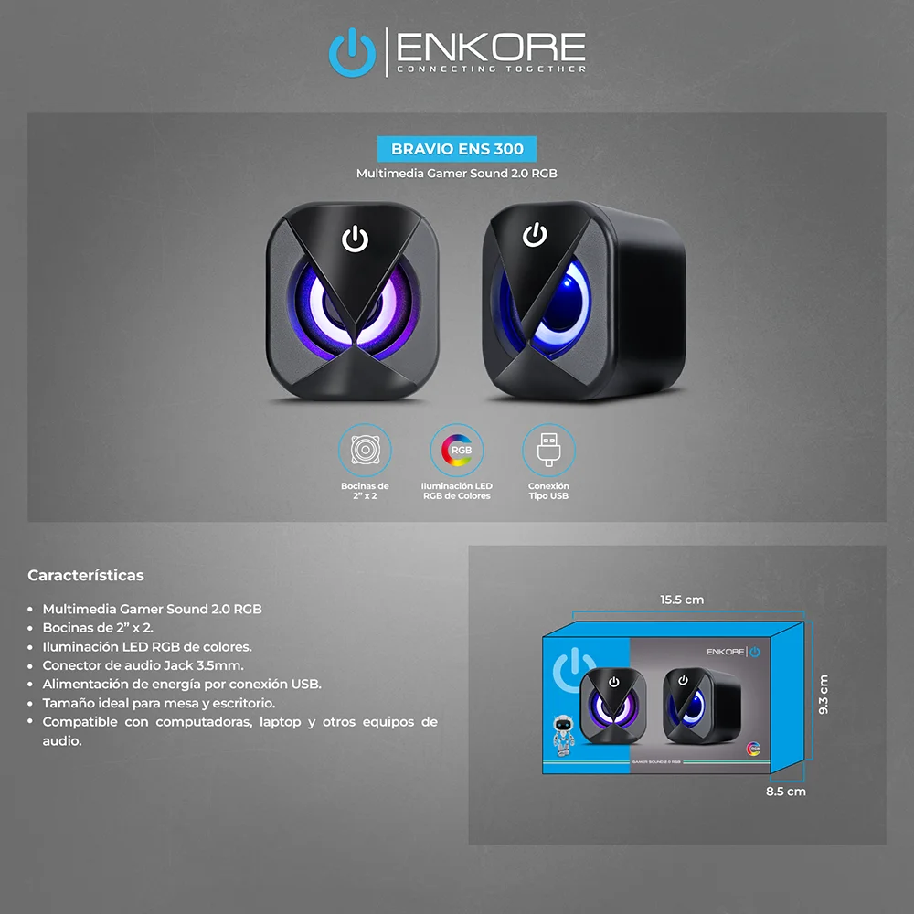 Parlantes Multimedia 2.0 Enkore Bravio RGB 2" ENS300