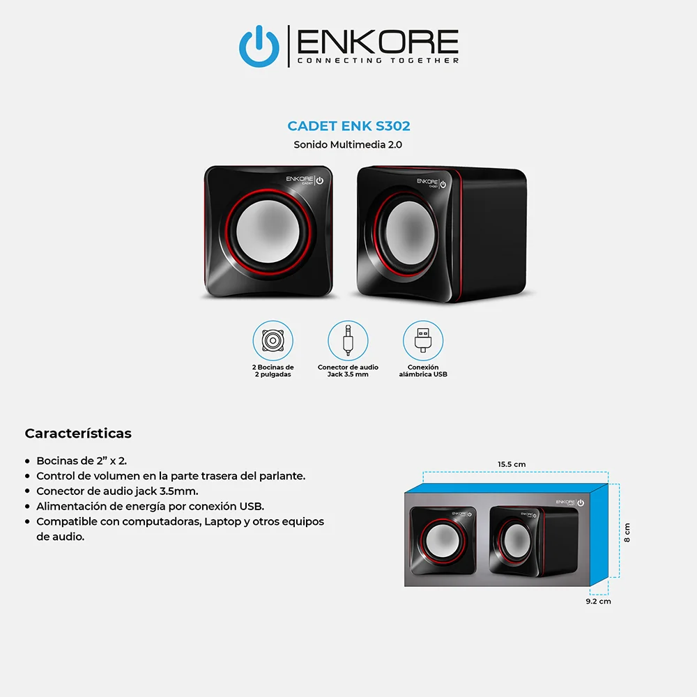 Parlantes Multimedia 2.0 Enkore Cadet 2" ENK S302