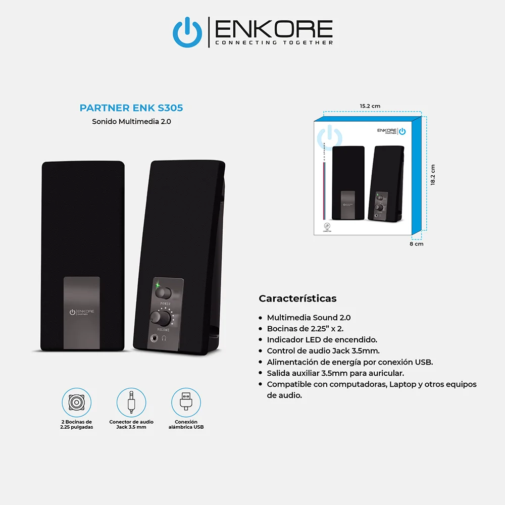 Parlantes Multimedia 2.0 Enkore Partner 2" ENK S305