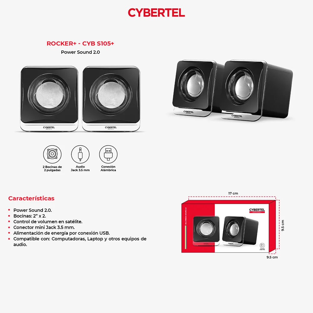 Parlantes Multimedia 2.0 Cybertel Rocker+ 2" CYB S105+ de RMS:6W