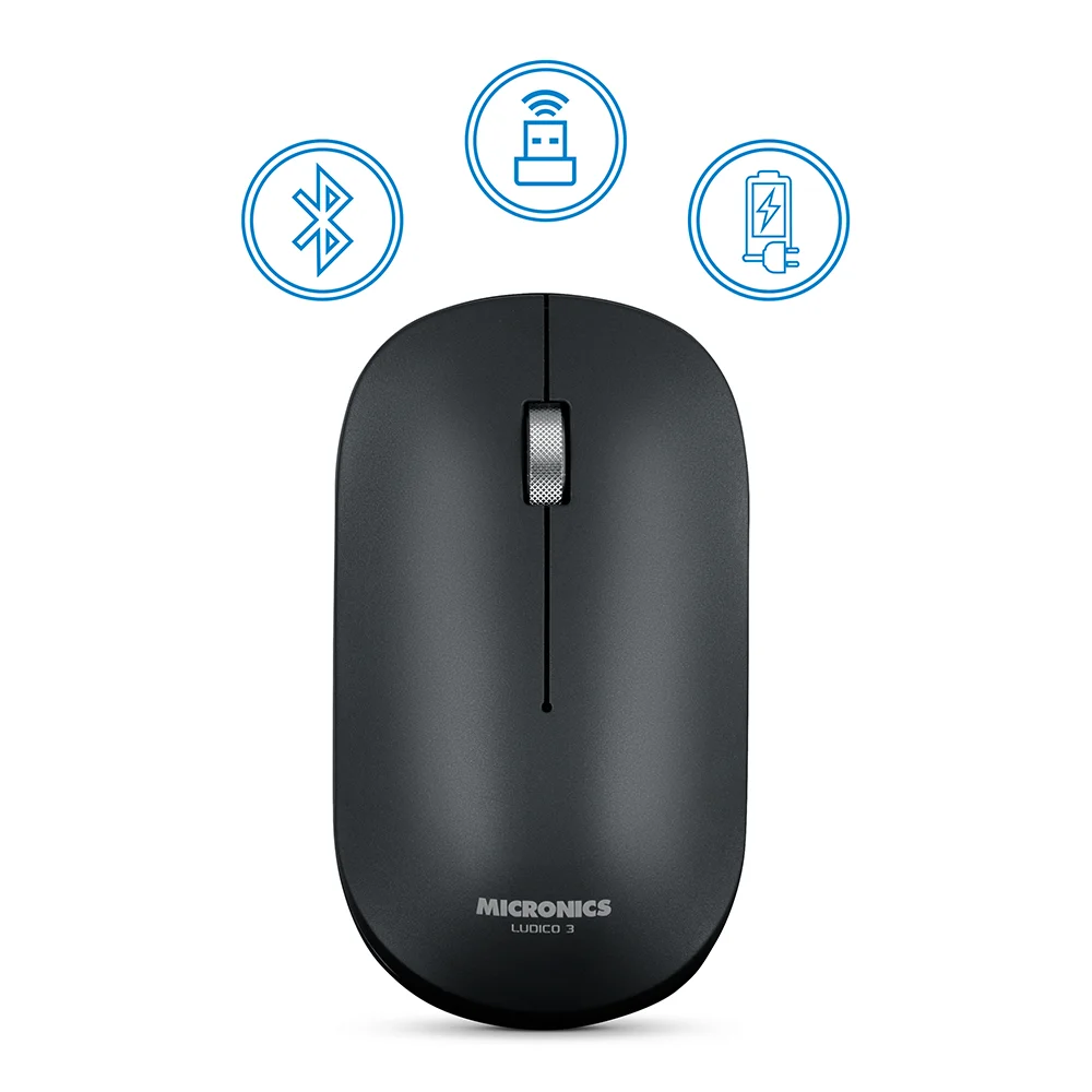 Mouse Inalámbrico Bluetooth Micronics Ludico M722K Negro: Recargable USB-C