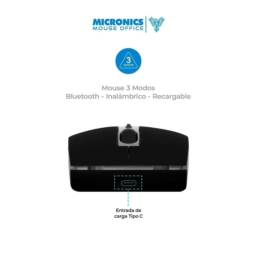 Mouse Inalámbrico Bluetooth Micronics Caprice M713 Negro: Recargable USB-C