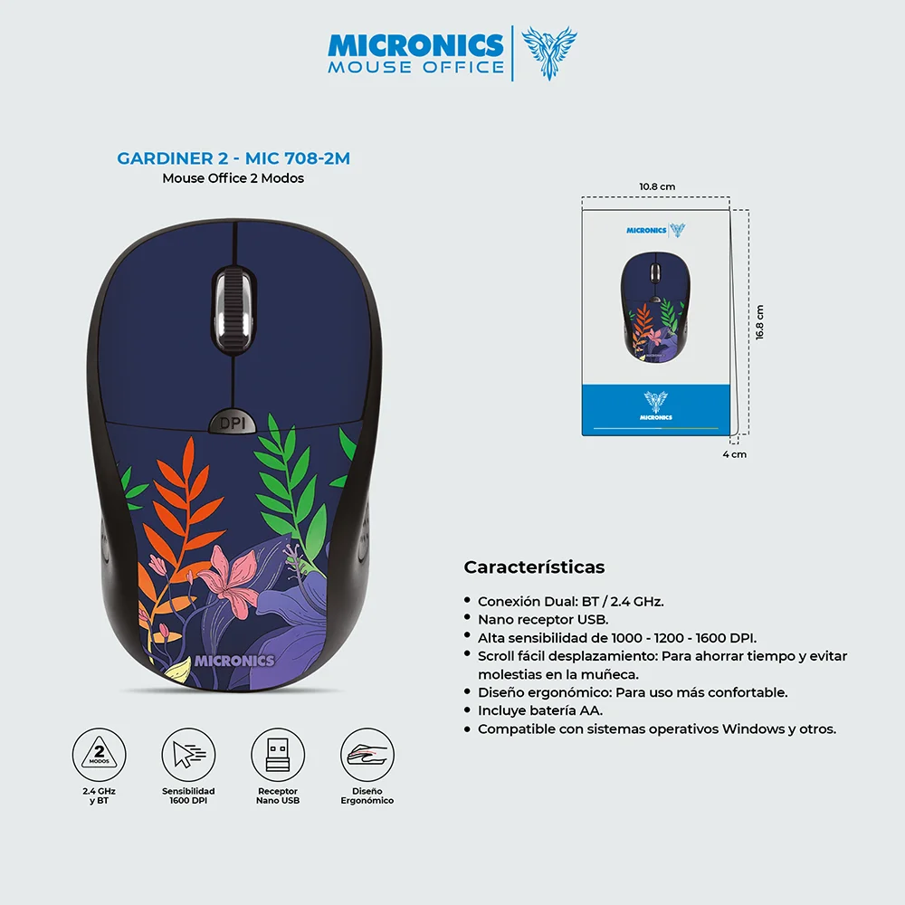 Mouse Inalámbrico Bluetooth Micronics Gardiner M708