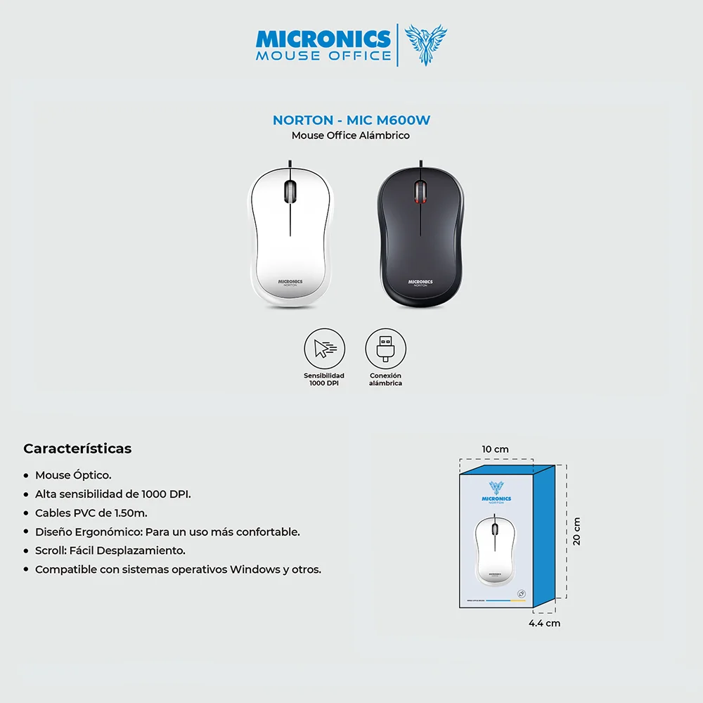Mouse Óptico USB Micronics Norton M600 Negro