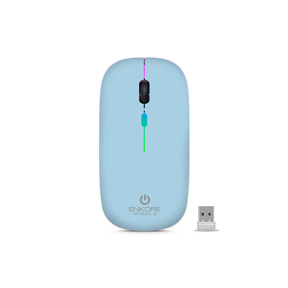 Mouse Inalámbrico Recargable Enkore Nitrox 3 Cyan ENK M205-3B con Conexión Bluetooth/Inalámbrico